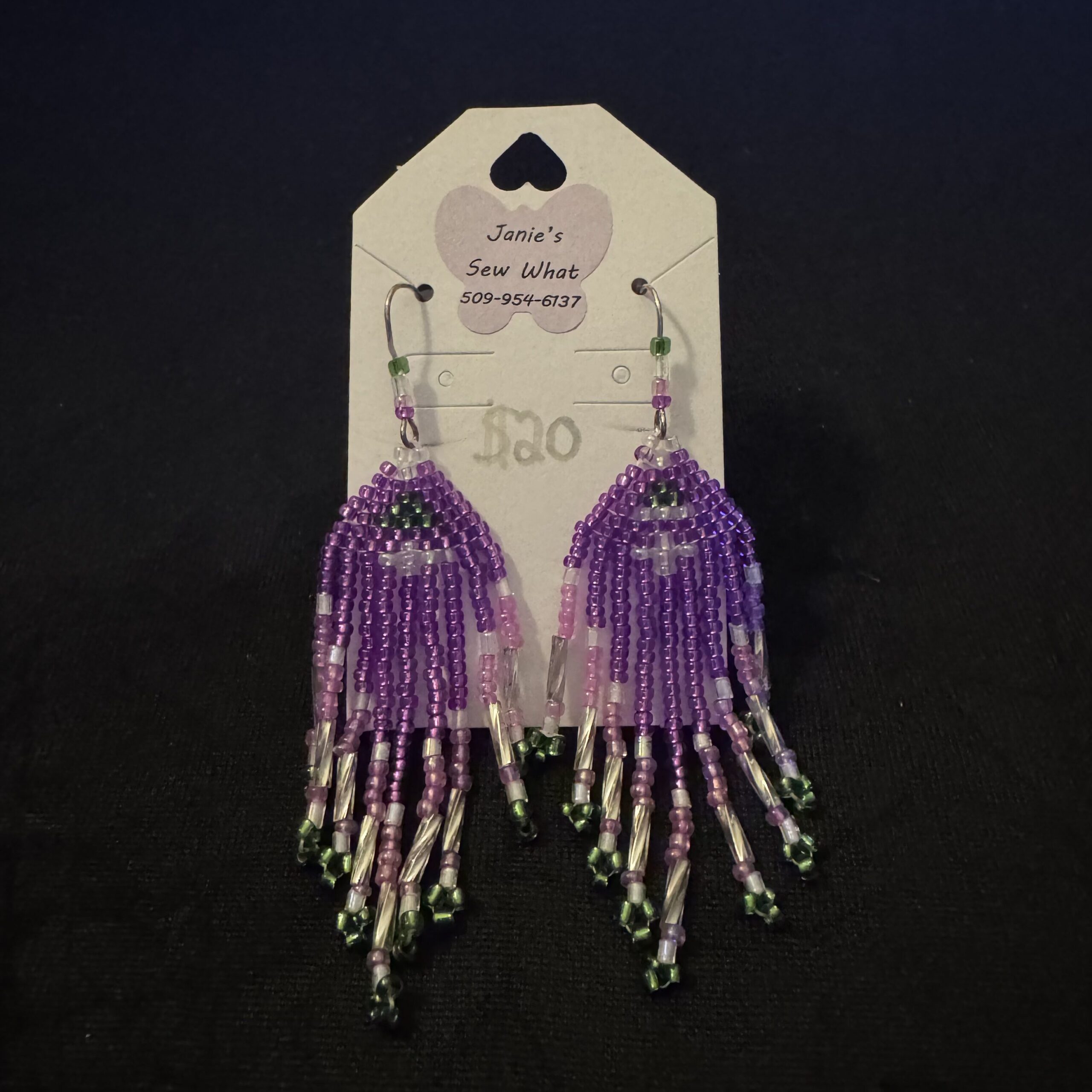 Earrings-Beaded_Purple_Green Beaded Purple Green - Image 1
