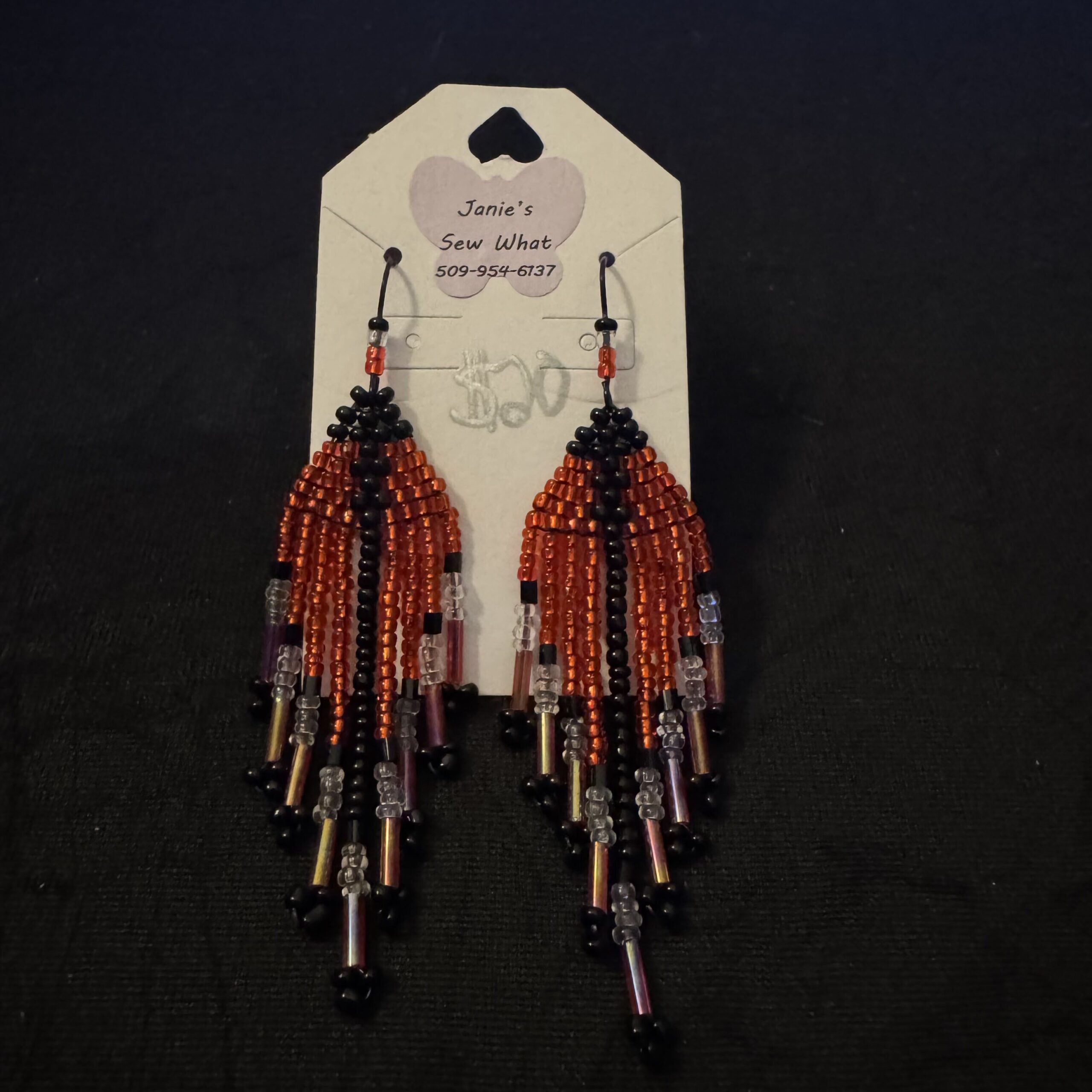 Earrings-Beaded_Red_BlackStripe Beaded Red BlackStripe - Image 1