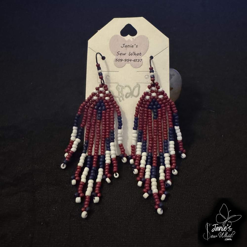 Earrings-Beaded_Red_White_BlueMushroom_1000 Beaded Red White BlueMushroom - Image 1