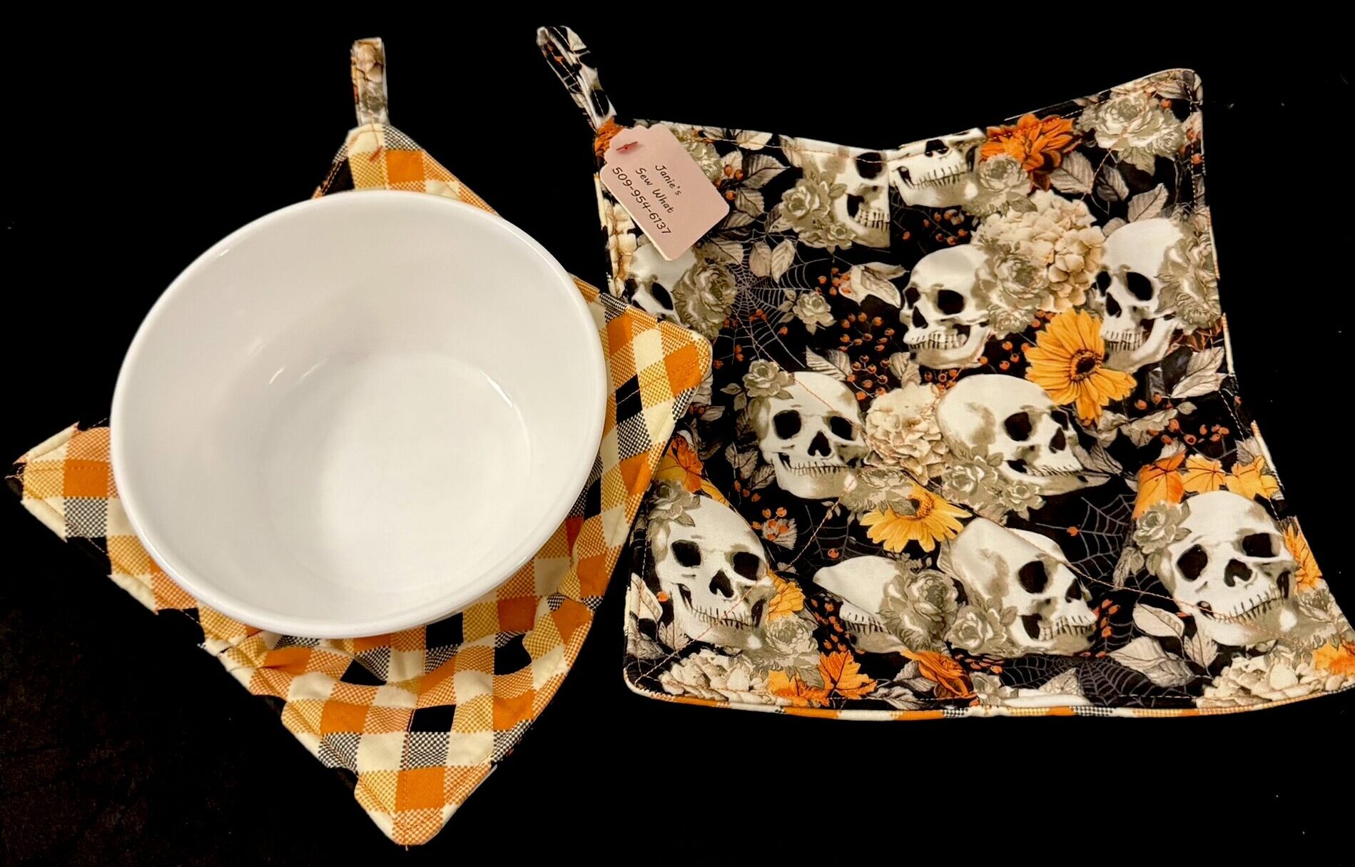 Bowl_holders-Janies_Bowls-JFBH_FallSkullsOrange JFBH Fall Skulls Orange - Image 1