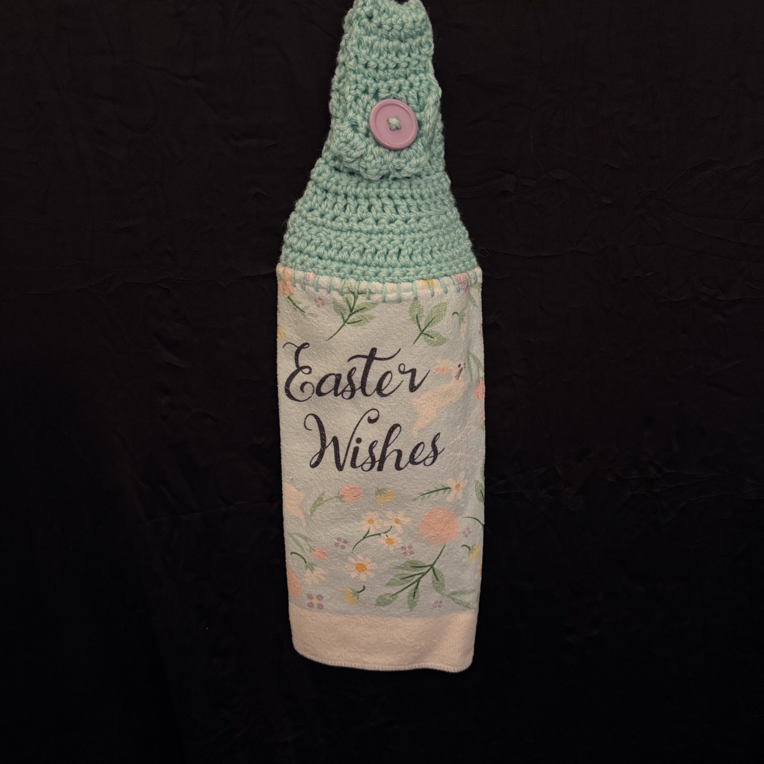 CrochetedTowel-EasterWishes-Teal Crocheted Towel Easter Wishes Teal - Image 1