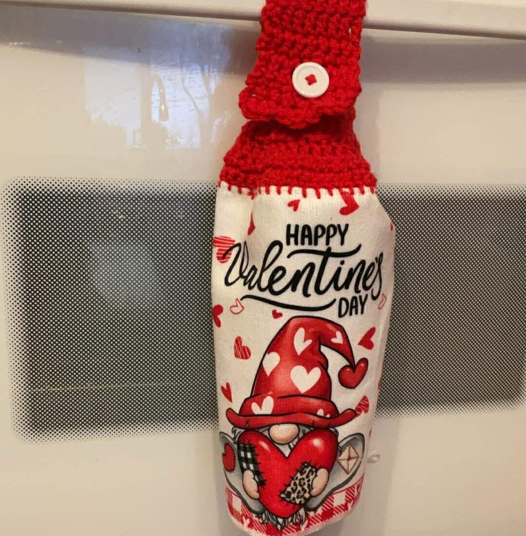CrochetedTowel_GnomeValentines Crocheted Towel Gnome Valentines - Image 1