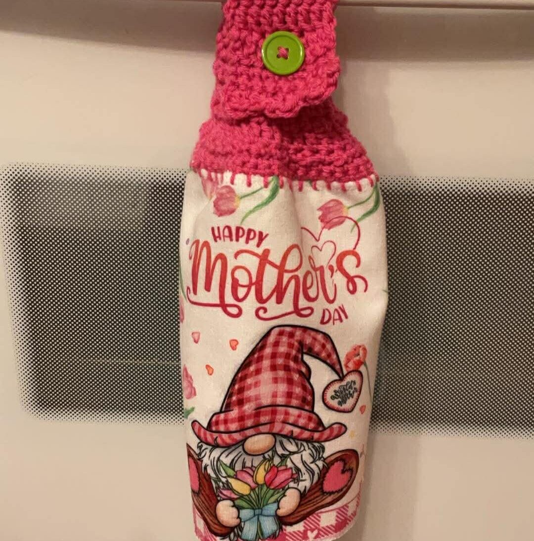 CrochetedTowel_GnomesMothersDay Crocheted Towel Gnomes Mothers Day - Image 1