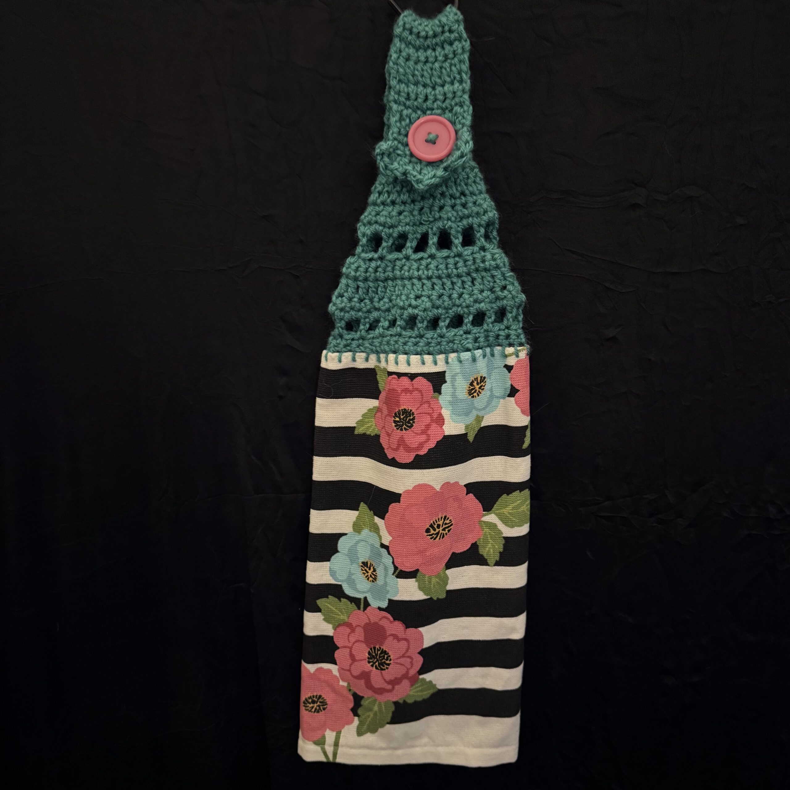 Crocheted_Towels-Floral_Towels-CrochetedTowel-Dahlia-Teal Crocheted Towel Dahlia Teal - Image 1