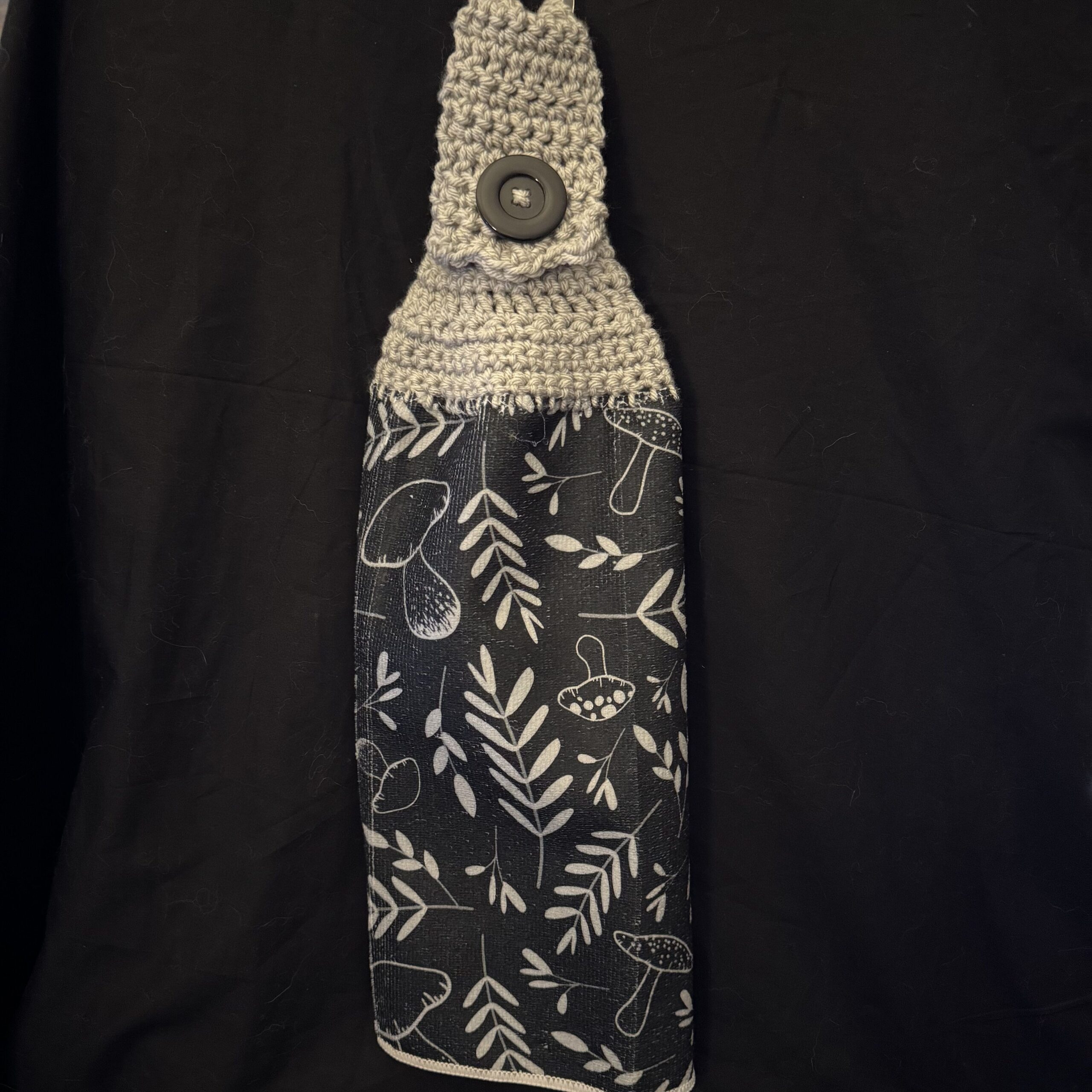 Crocheted_Towels-Floral_Towels-CrochetedTowel-Mushroom-Black-1 Crocheted Towel Mushroom Black 1 - Image 1