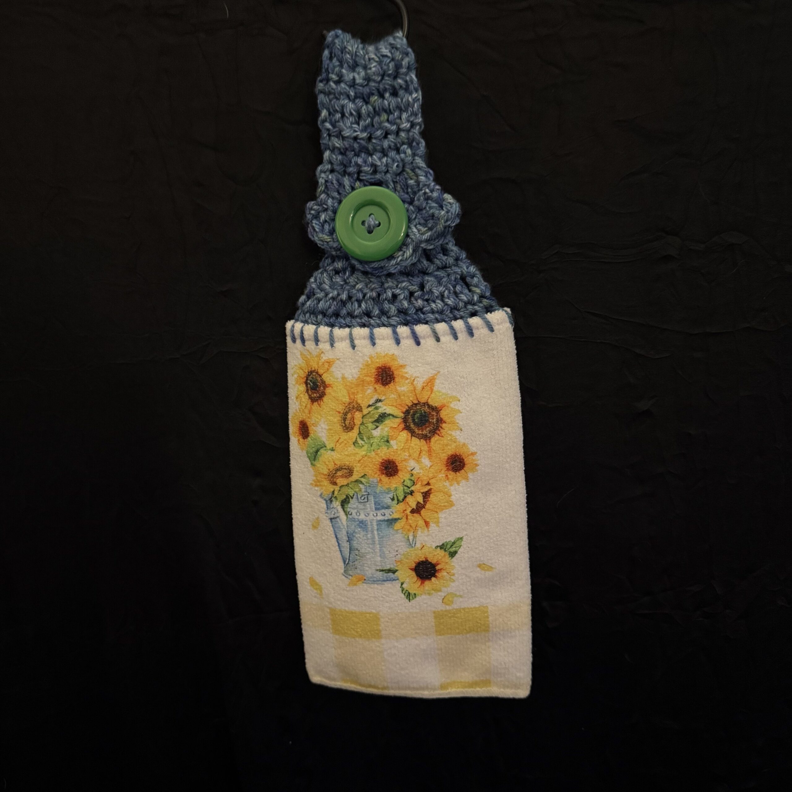 Crocheted_Towels-Floral_Towels-CrochetedTowel-Sunflower-Short-Blue Crocheted Towel Sunflower Short Blue - Image 1