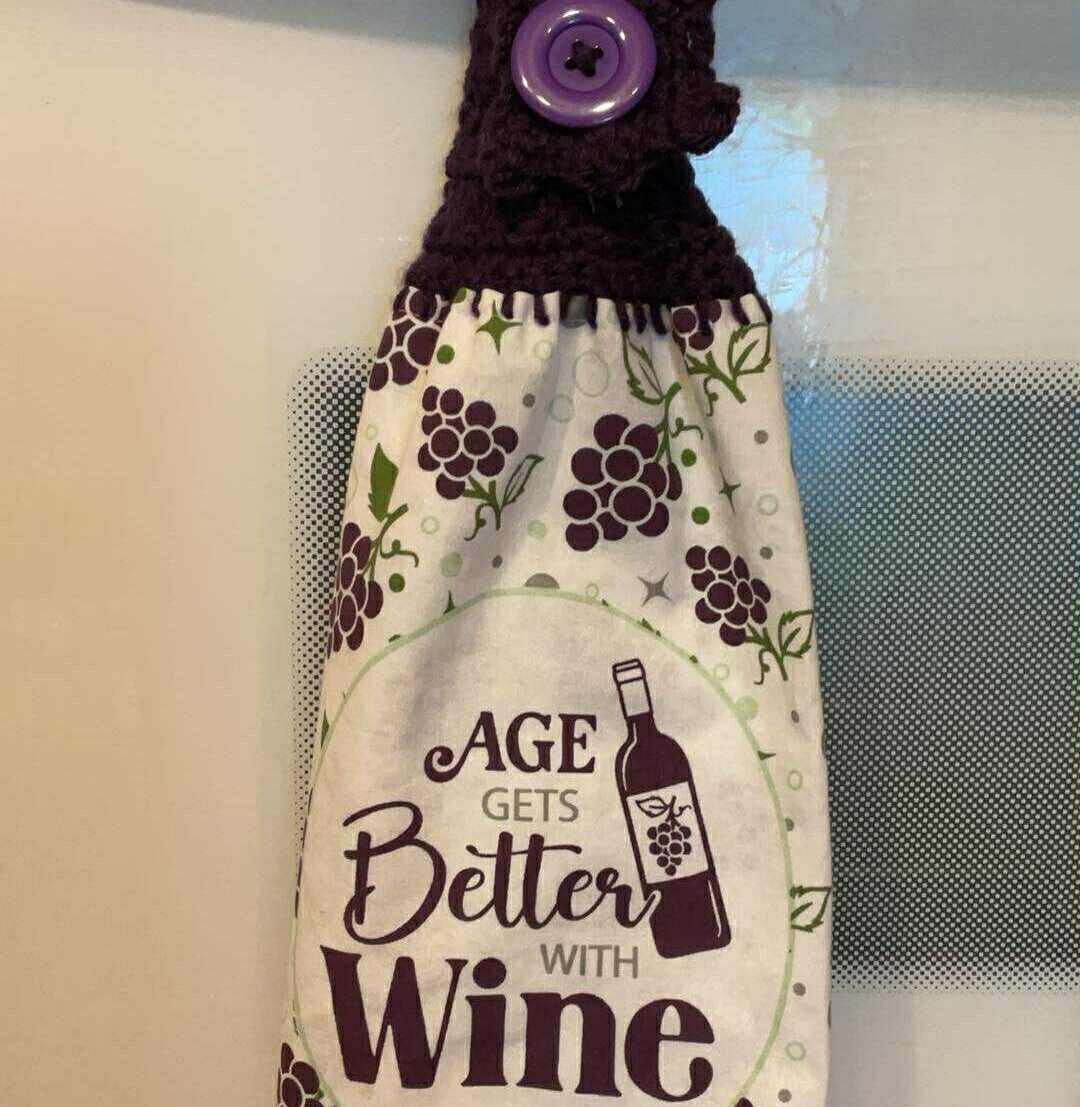 Crocheted_Towels-Food_Towels-CrochetedTowel_WithWine Crocheted Towel With Wine - Image 1