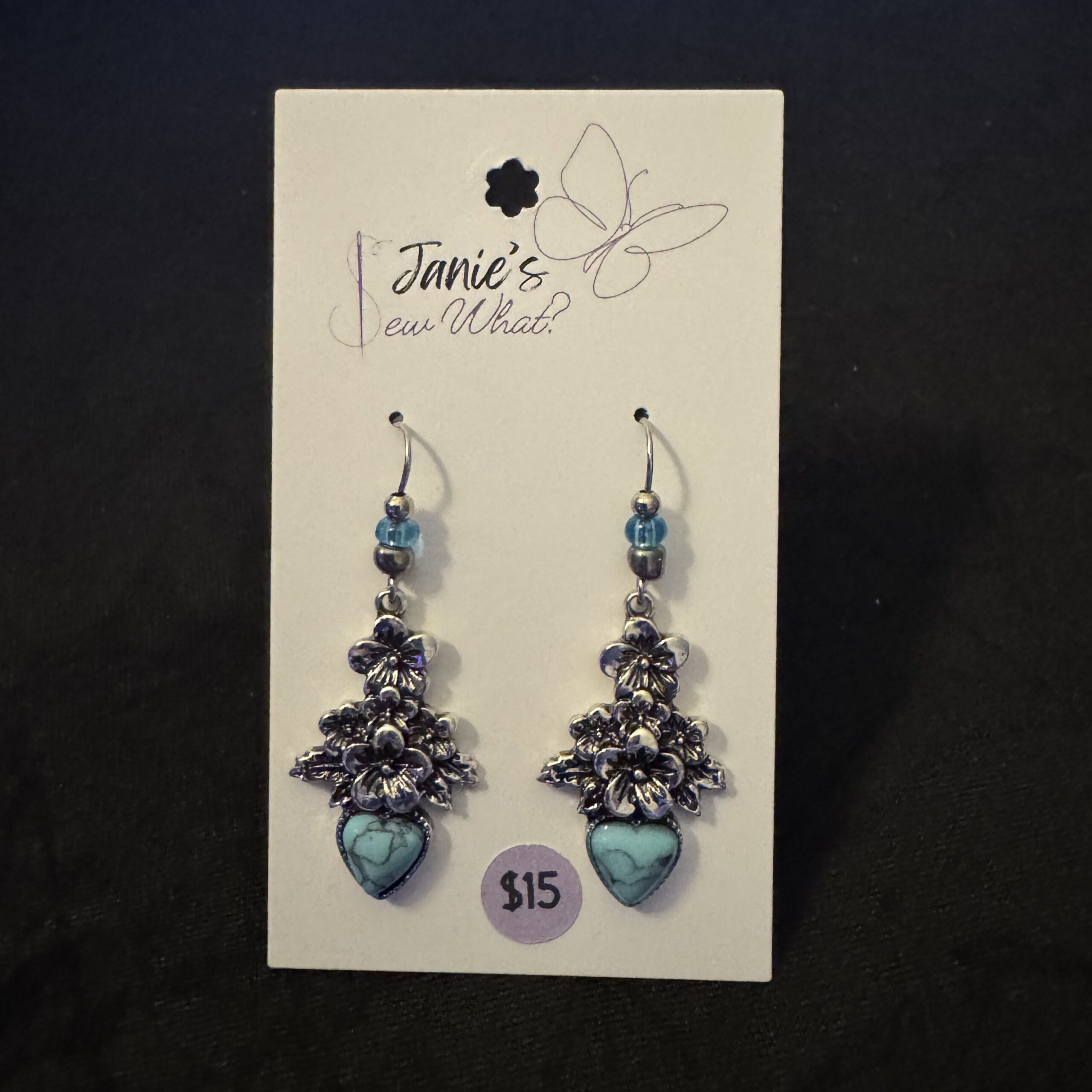 Earrings-Flower_SilveryTurquoise Flower SilveryTurquoise - Image 1