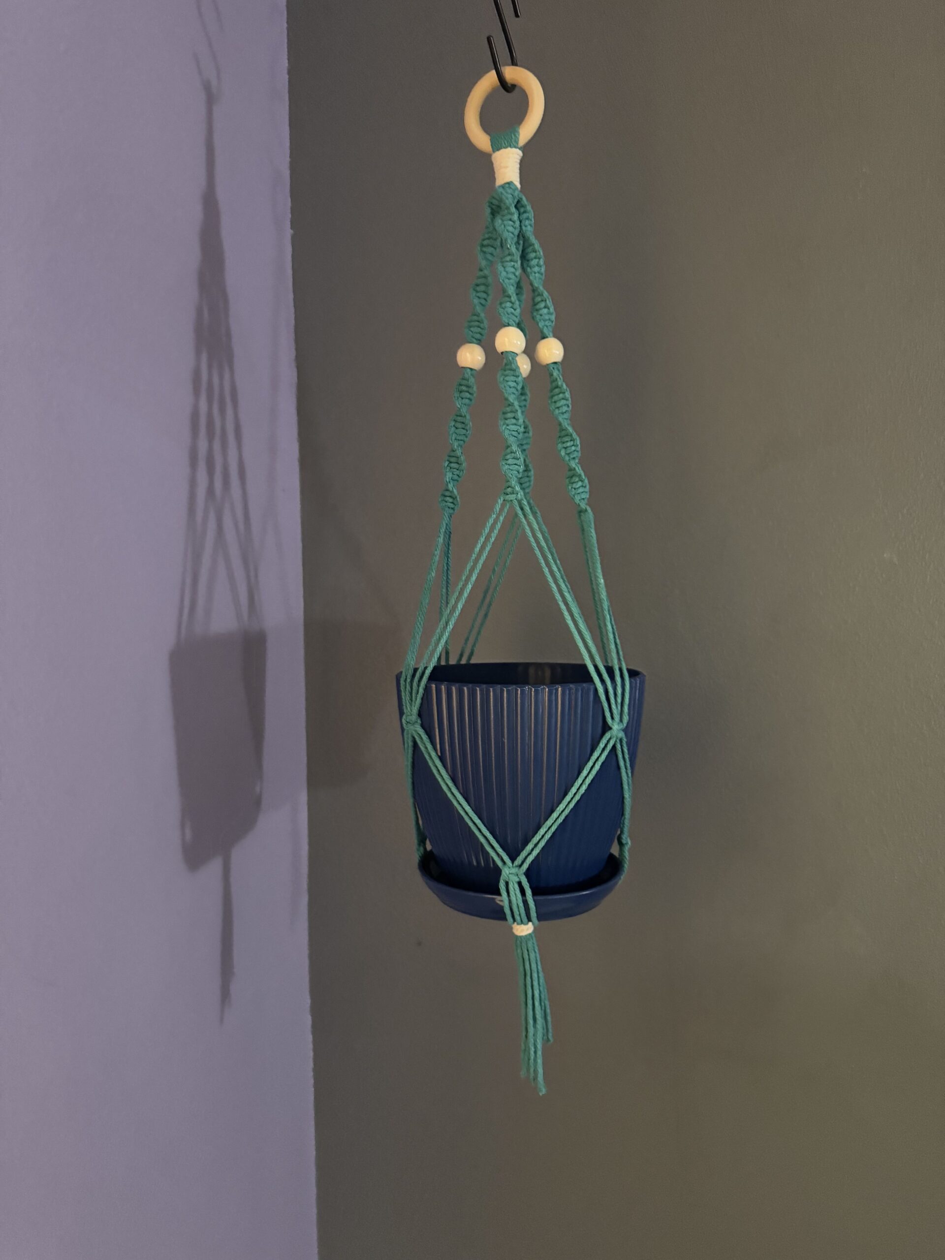 Macrame_Plant_Hangers-Medium-BlueTanBead_(2) Blue Tan Bead -2 - Image 1