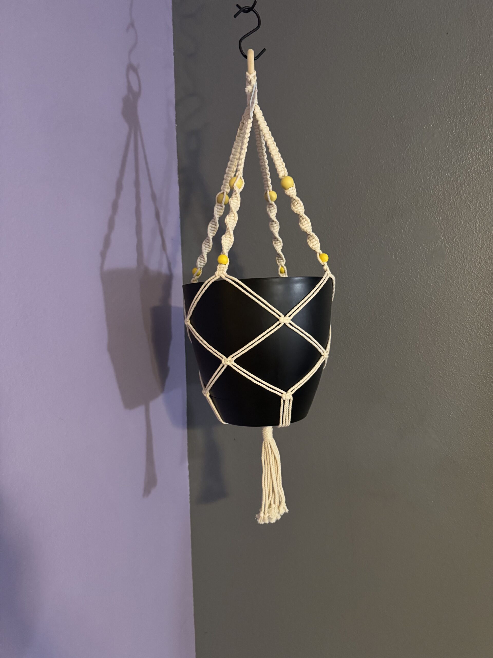 Macrame_Plant_Hangers-Medium-TanYellowBead Tan Yellow Bead - Image 1